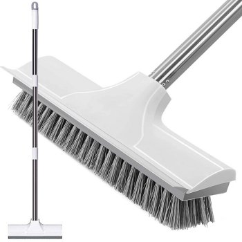 Strong 2-in-1 floor brush with water squeegee, adjustable handle