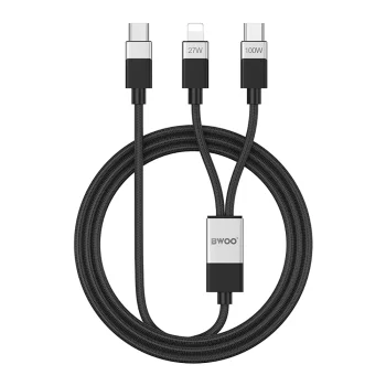 Bwoo Braided 2-in-1 Cable USB-C to USB-C and Lightning, 1m, 100W/27W, Black