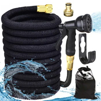 Expandable Garden Hose Set with Spray Gun and Hook, 5-15m, Black