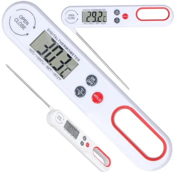 Folding Kitchen Thermometer with LCD Display for Meat and Liquids, White