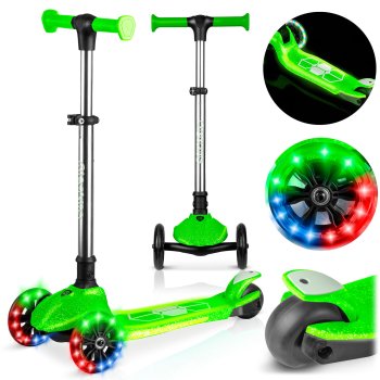 Ricokids Jelly 3-Wheel Scooter for Kids with Light-Up LED Wheels, Green
