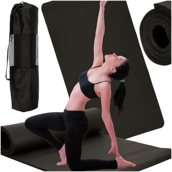 Yoga and Fitness Mat 185x83 cm, 1.5 cm Thick, Black + Carry Bag