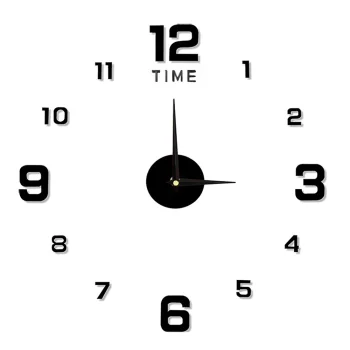 3D Wall Clock XXL 130 cm Black