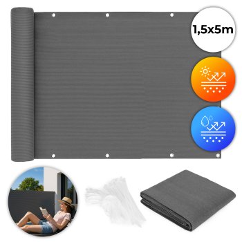 Balcony privacy screen with fittings 150x500 cm, grey, MultiGarden