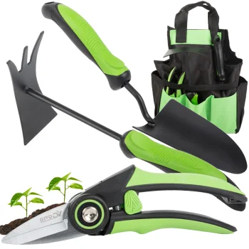Garden Tool Set: Pruning Shears, Hoe, Trowel + Bag (3 pcs)