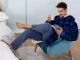 Oversized Blanket Hoodie with Pocket Blue Plaid