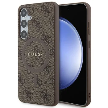 Guess Samsung Galaxy S24+ Case 4G Collection Leather Metal Logo MagSafe, Brown