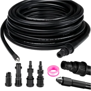 Ruhhy 15m Pipe Cleaning Hose with Adapters, Black