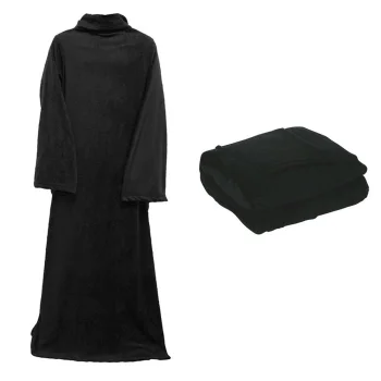 Warm Fleece Blanket with Sleeves, 138x180 cm, Black