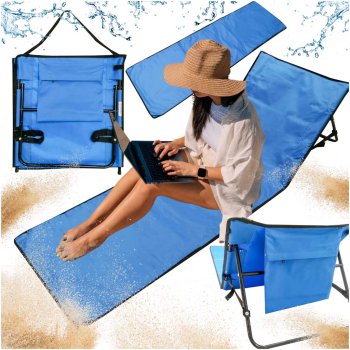 Saliekama pludmales paklāja guļamkrēsls ar atzveltni un somu, tumši zils