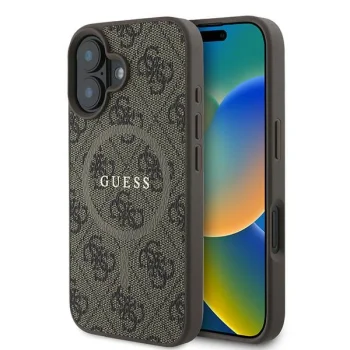 Guess 4G Ring Classic Logo MagSafe Case for iPhone 16 Plus - Brown