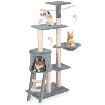 Когтеточка для кошек Pethaus 140 см с домиком и игрушками-мышками,...
