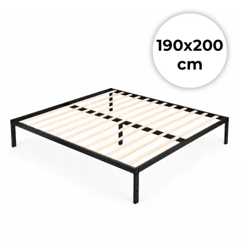 Metal Bed Frame ModernHome 190x200 cm with Wooden Slats, Black