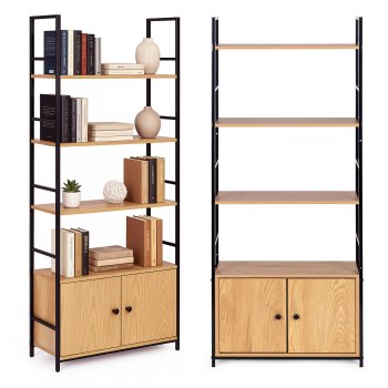 Industrial Bookshelf with Cabinet 4-Tier Loft Style Shelving Unit ModernHome