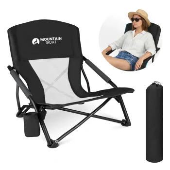 Mountain Goat Folding Beach Chair Low Camping Chair, Black