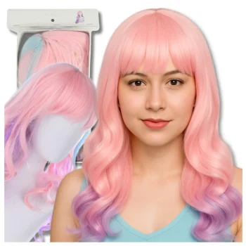 Long Pink-Purple Wig with Bangs for Parties