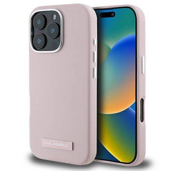 Apple iPhone 16 Pro 6.3'' Karl Lagerfeld FW Metal Plate MagSafe Case Cover, Pink