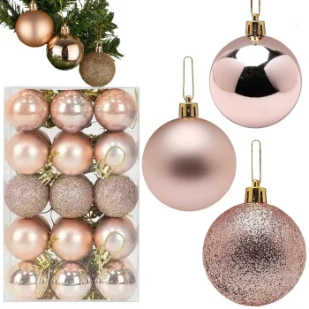 Christmas Baubles Set of 30, Shatterproof Ornaments, Rose Gold