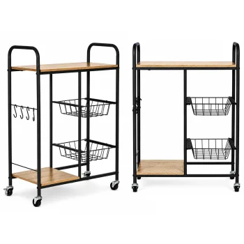 ModernHome Kitchen Trolley Cart on Wheels with 2 Shelves and 2 Baskets, 56.5x30x86.5 cm