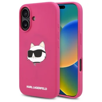 Karl Lagerfeld iPhone 16 Case Silicone Choupette Head MagSafe, Fuchsia
