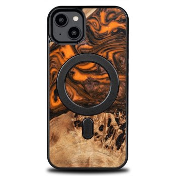 Apple iPhone 15 Plus 6.7'' Bewood Unique Orange MagSafe Wood and Resin Case Cover, Black