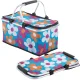 Collapsible Thermal Picnic Basket, Blue with Floral Pattern, 48x28x22 cm