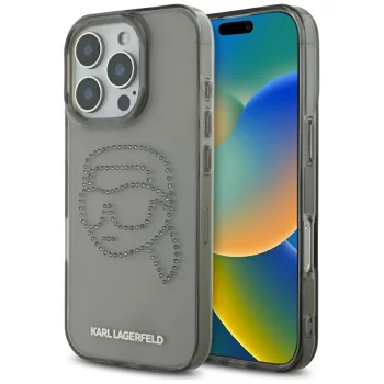 Karl Lagerfeld IML Rhinestones Karl Head Case for iPhone 16 Pro, Black