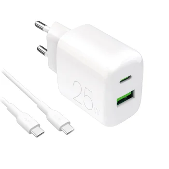 Puro PROLITE 25W USB-A / USB-C Wall Charger + USB-C to USB-C Cable 1.2m - White