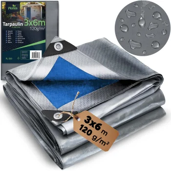 Plonos PL-500 Tarpaulin 300 x 600 cm, 120 g/m2, Silver/Blue