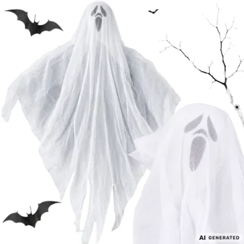 Hanging Halloween Ghost Decoration, 65 cm, Black and White