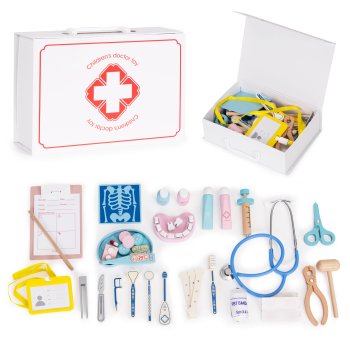 Wooden Doctor Kit for Kids with Medical Carry Case 34 Pieces