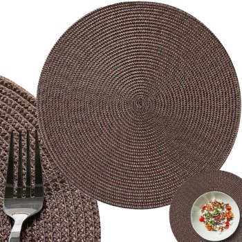 Round woven table placemat, 38 cm, brown