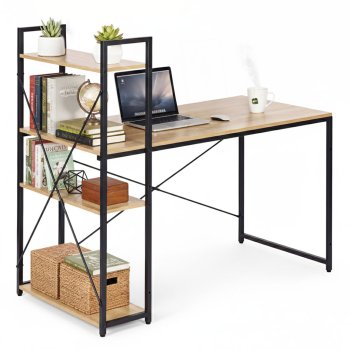 Computer Desk with Shelves 120x60 cm ModernHome Home Office Desk, Light Oak