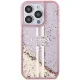 Guess iPhone 15 Pro Case Liquid Glitter Gold Stripes, Pink