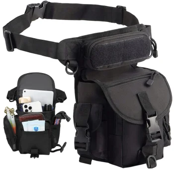 Tactical Drop Leg Waist Bag, 6 Pockets, Black