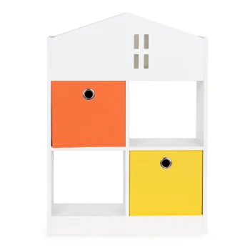 Ecotoys Kids House-Shaped Bookshelf with Baskets, White