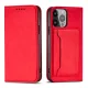 Magnet Card Case for iPhone 13 Pro Wallet Pouch with Stand Red