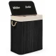 Massido Bamboo Laundry Basket with Lid, 2 Compartments, 100 L
