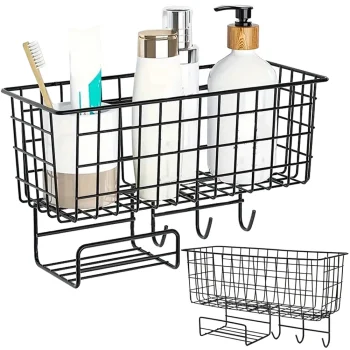Hanging Wall Organizer with 3 Hooks and Tissue Holder, Loft Style
