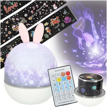 LED Star Projector Night Light with Remote, 6 Themes, Rabbit Design