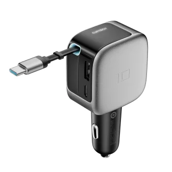 Cuktech CC903P 100W Car Charger with Retractable USB-C Cable Gray
