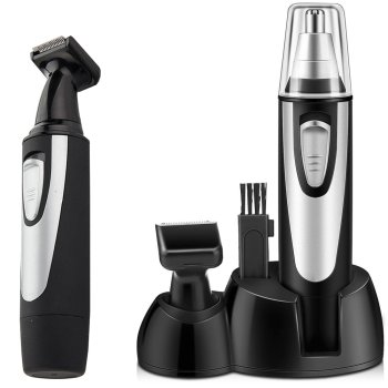 2-in-1 Nose, Ear, and Beard Trimmer Grooming Kit, Silver & Black