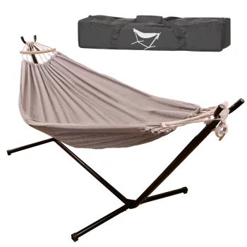 Garden Hammock with Stand and Bag, 247cm, 100kg, Black/Grey