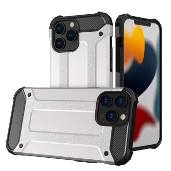 Apsauginis dėklas Hybrid Armor telefonui iPhone 13 Pro, sidabrinis