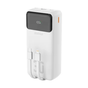 Dudao K15Max 30000mAh 22.5W Power Bank with USB-C and Lightning Cables, White