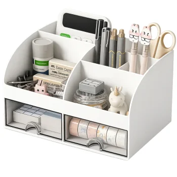 Desk Organizer with Drawers, White