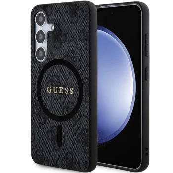 Guess Samsung Galaxy S24 Case 4G Leather Metal Logo MagSafe, Black