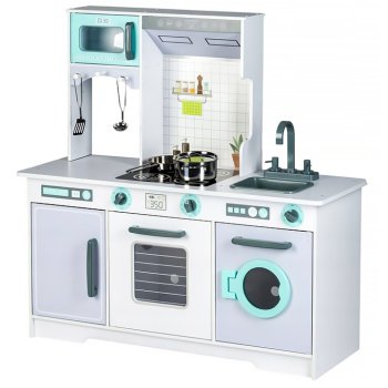 Large wooden play kitchen for children with metal accessories, ECOTOYS