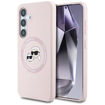Karl Lagerfeld Silicone Double Heads And Circle MagSafe Case for Samsung Galaxy S25, Pink