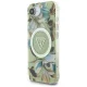 Guess IML Metal Glitter Flowers Triangle MagSafe Case for iPhone 16e - Green